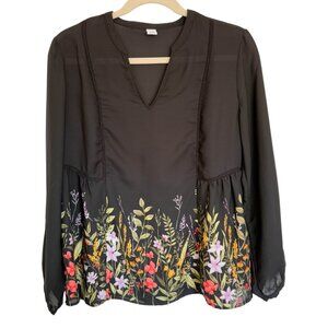 Old Navy Floral Print Georgette Swing Blouse Women Black Size Small